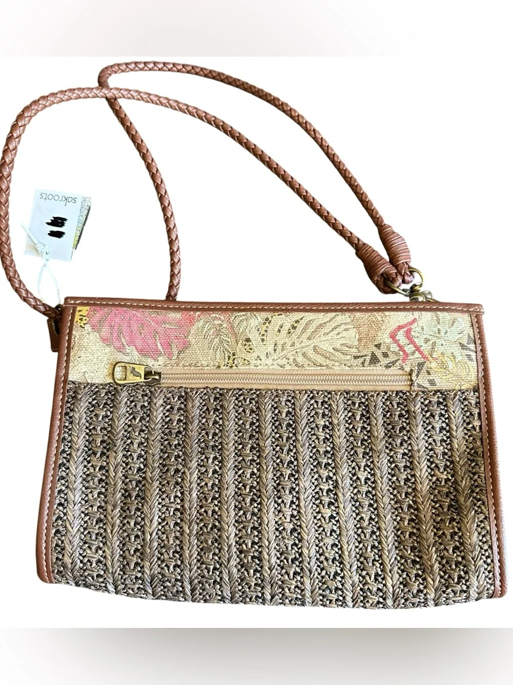 Sakroots Artist Circle Brown Woven Straw Ratan Jute Crossbody Bag NEW